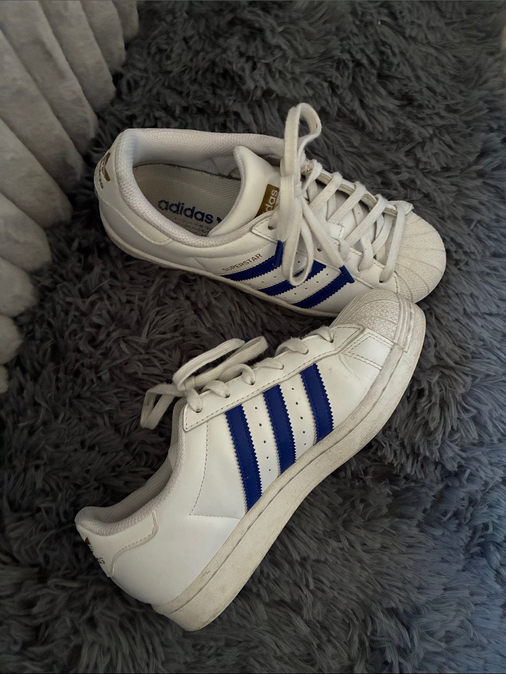 adidas Kids White and Blue Superstar Sneakers - Picture 2 of 6